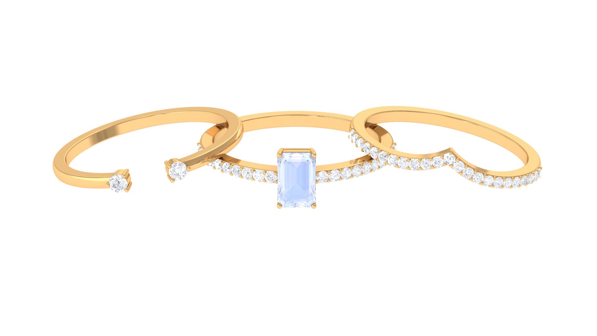 Natural Moonstone and Diamond Stackable Ring Set Moonstone - ( AAA ) - Quality - Rosec Jewels