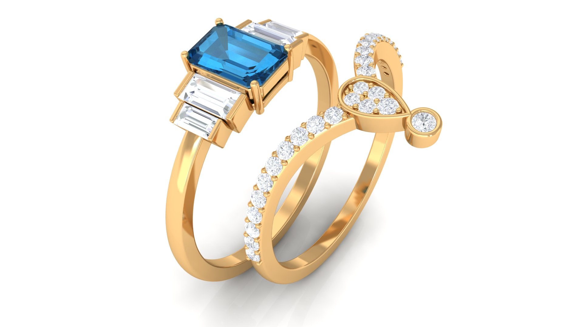 Certified London Blue Topaz and Diamond Wedding Ring Set London Blue Topaz - ( AAA ) - Quality - Rosec Jewels