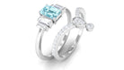 Real Aquamarine and Moissanite Stackable Ring Set Aquamarine - ( AAA ) - Quality - Rosec Jewels