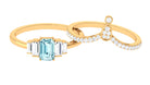 Real Aquamarine and Moissanite Stackable Ring Set Aquamarine - ( AAA ) - Quality - Rosec Jewels