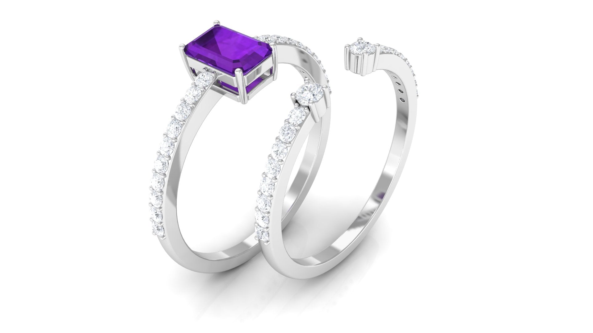 Real Amethyst and Diamond Solitaire Ring Set Amethyst - ( AAA ) - Quality - Rosec Jewels