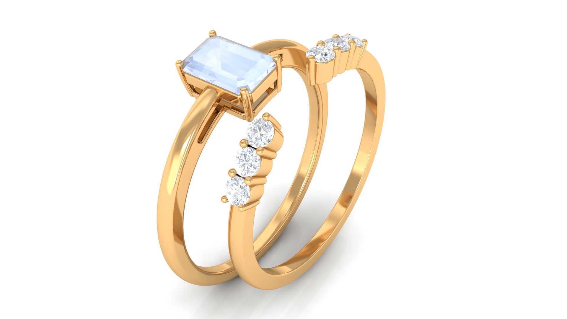 Moonstone Solitaire Ring Set with Diamond Moonstone - ( AAA ) - Quality - Rosec Jewels