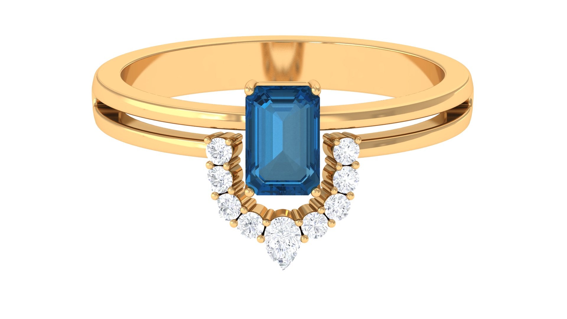 London Blue Topaz Double Band Ring with Diamond London Blue Topaz - ( AAA ) - Quality - Rosec Jewels