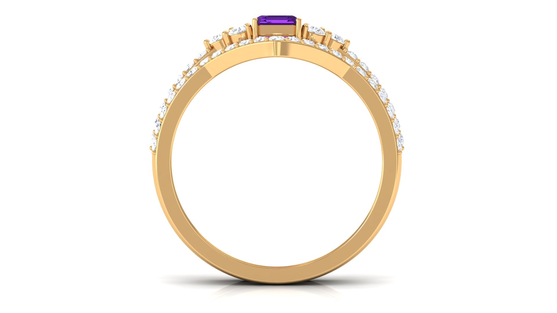 Real Amethyst Stackable Ring Set with Diamond Stones Amethyst - ( AAA ) - Quality - Rosec Jewels