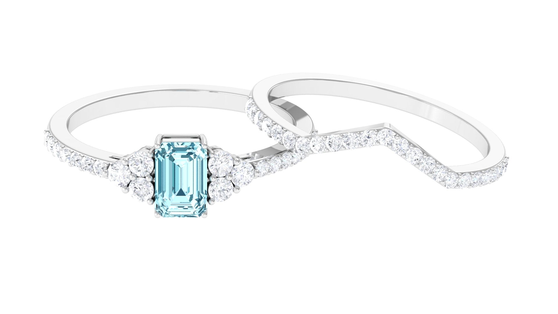 Aquamarine and Diamond Ring Set in Prong Setting Aquamarine - ( AAA ) - Quality - Rosec Jewels