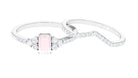 Emerald Cut Rose Quartz Stackable Ring Set with Diamond Rose Quartz - ( AAA ) - Quality - Rosec Jewels