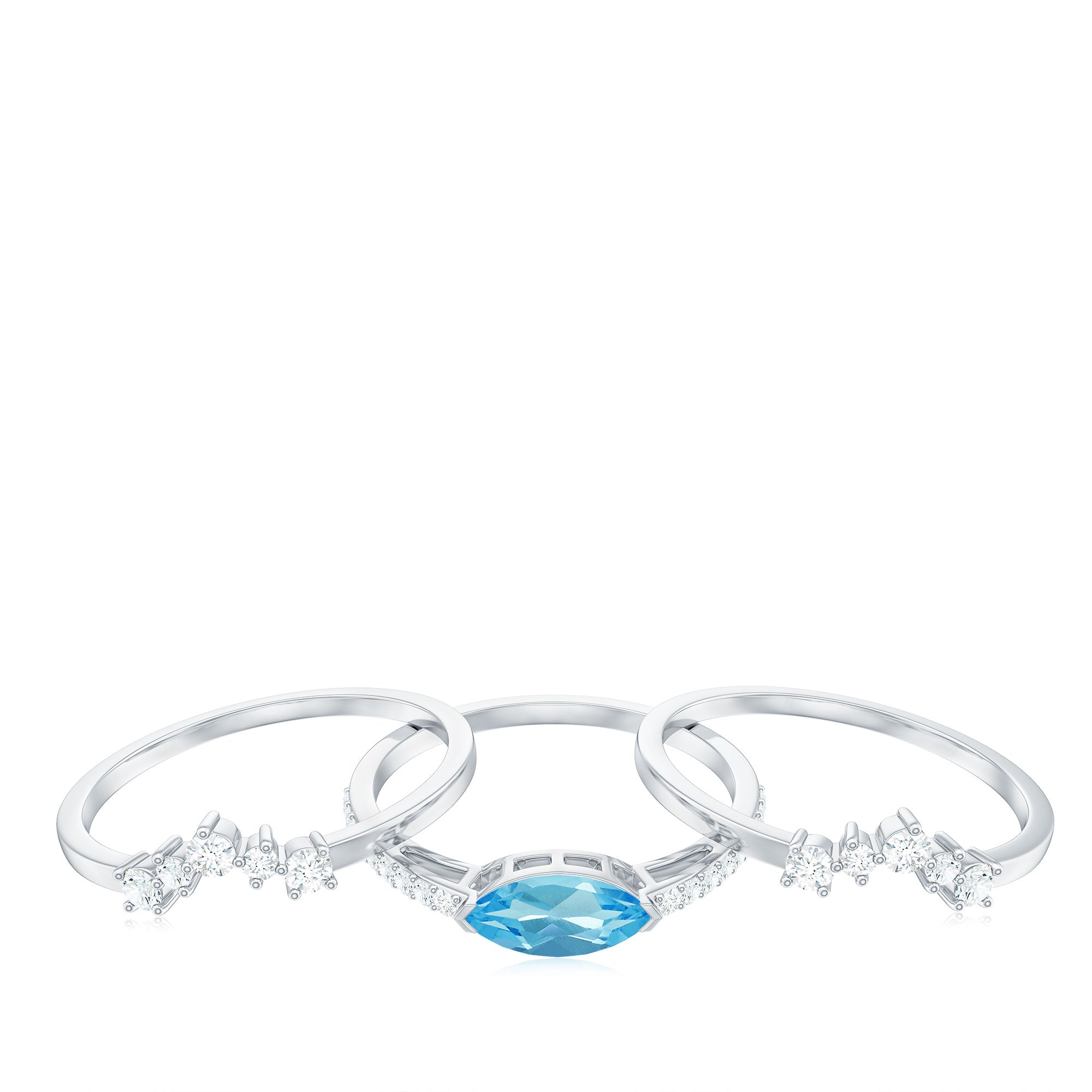 Natural Swiss Blue Topaz and Diamond Ring Set Swiss Blue Topaz - ( AAA ) - Quality - Rosec Jewels