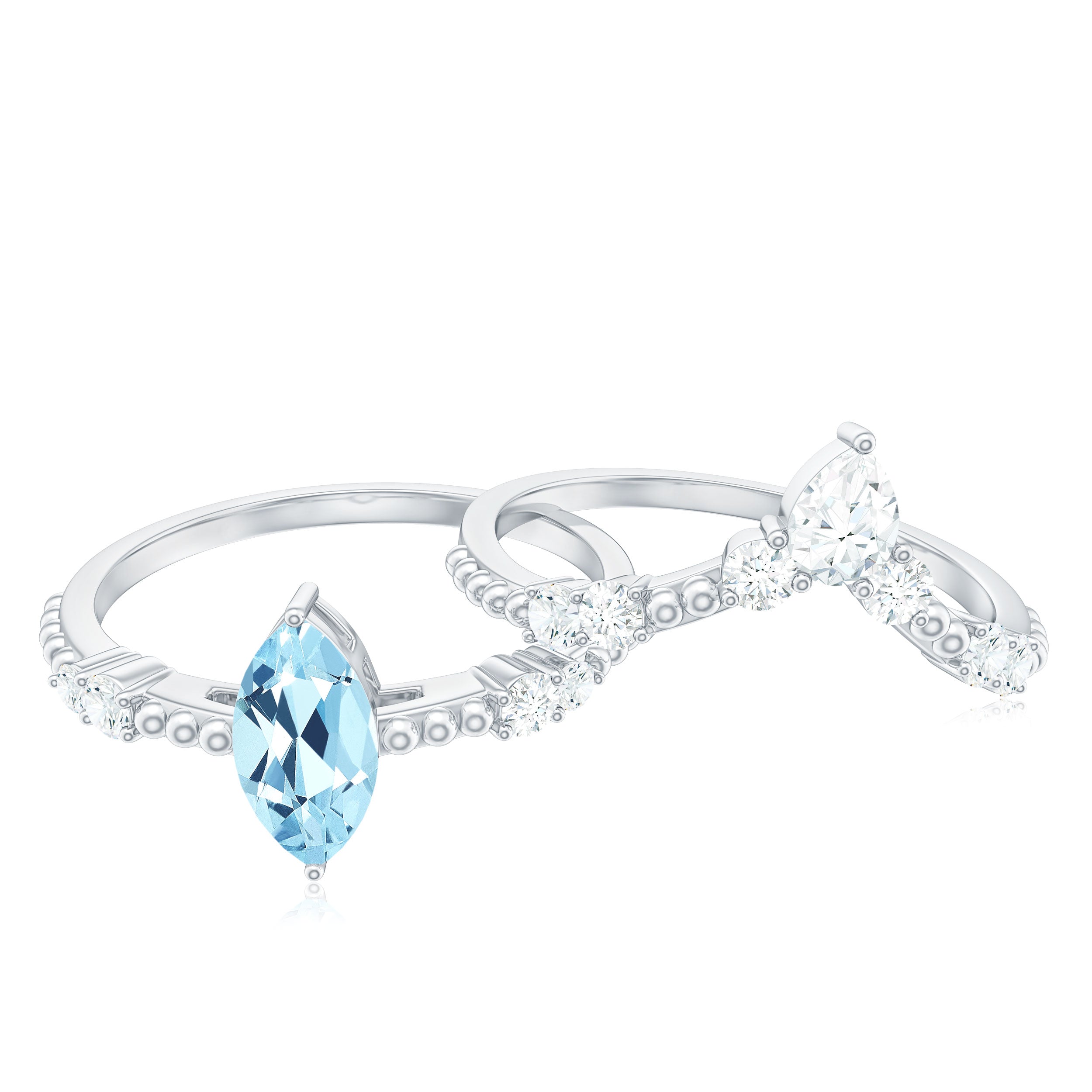 1.50 CT Real Aquamarine Ring Set with Diamond Aquamarine - ( AAA ) - Quality - Rosec Jewels