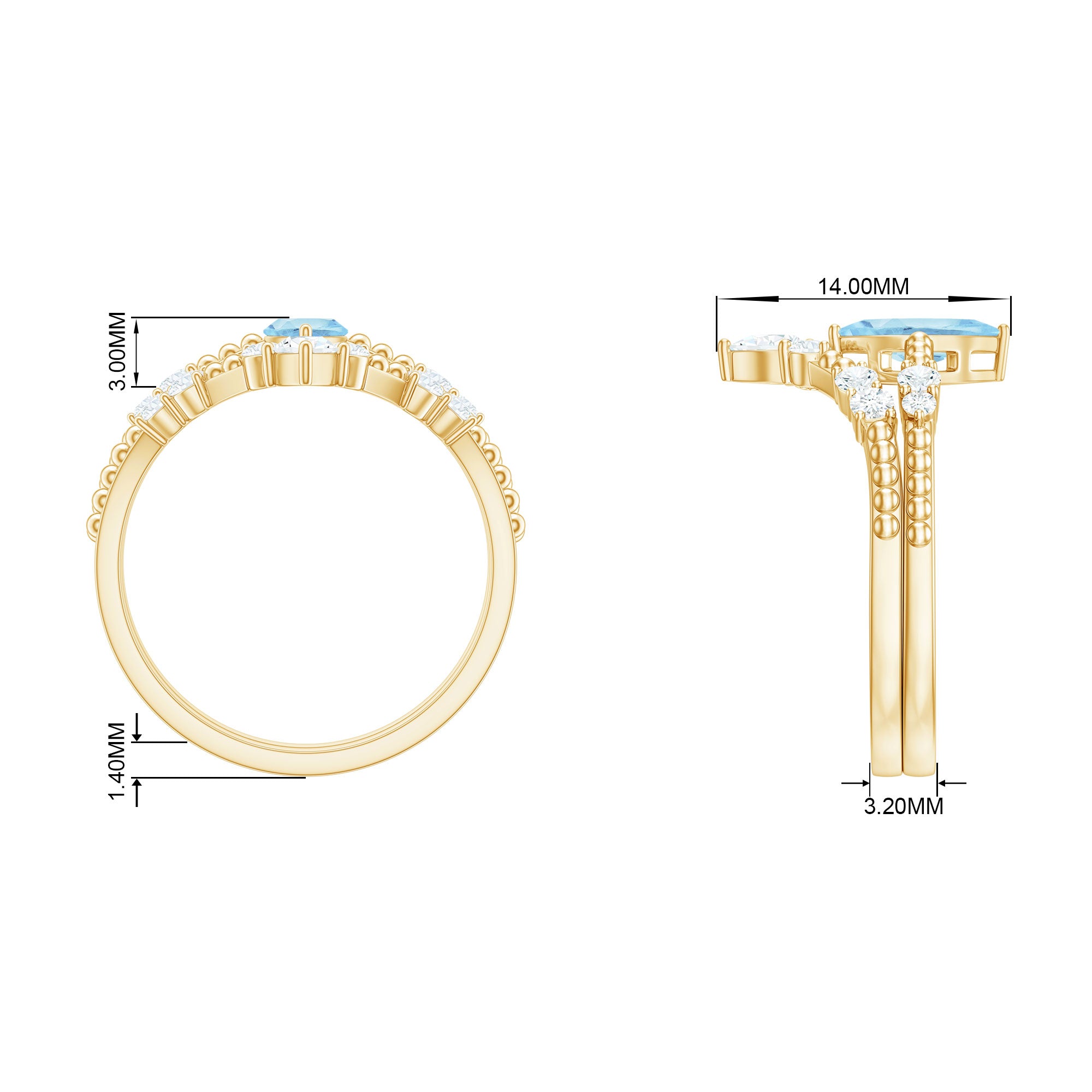 1.50 CT Real Aquamarine Ring Set with Diamond Aquamarine - ( AAA ) - Quality - Rosec Jewels