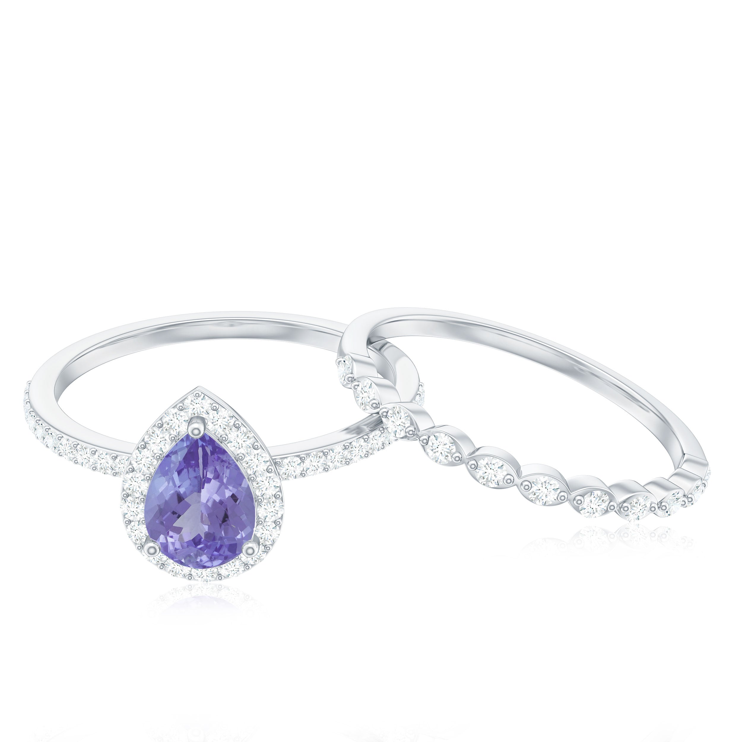 Teardrop Tanzanite Bridal Ring Set with Diamond Tanzanite - ( AAA ) - Quality - Rosec Jewels