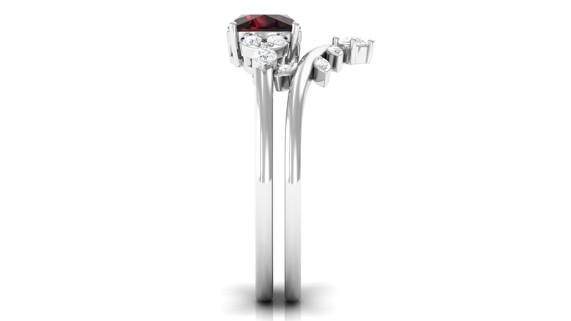 Garnet and Diamond Ring Set with Leaf Motif Garnet - ( AAA ) - Quality - Rosec Jewels