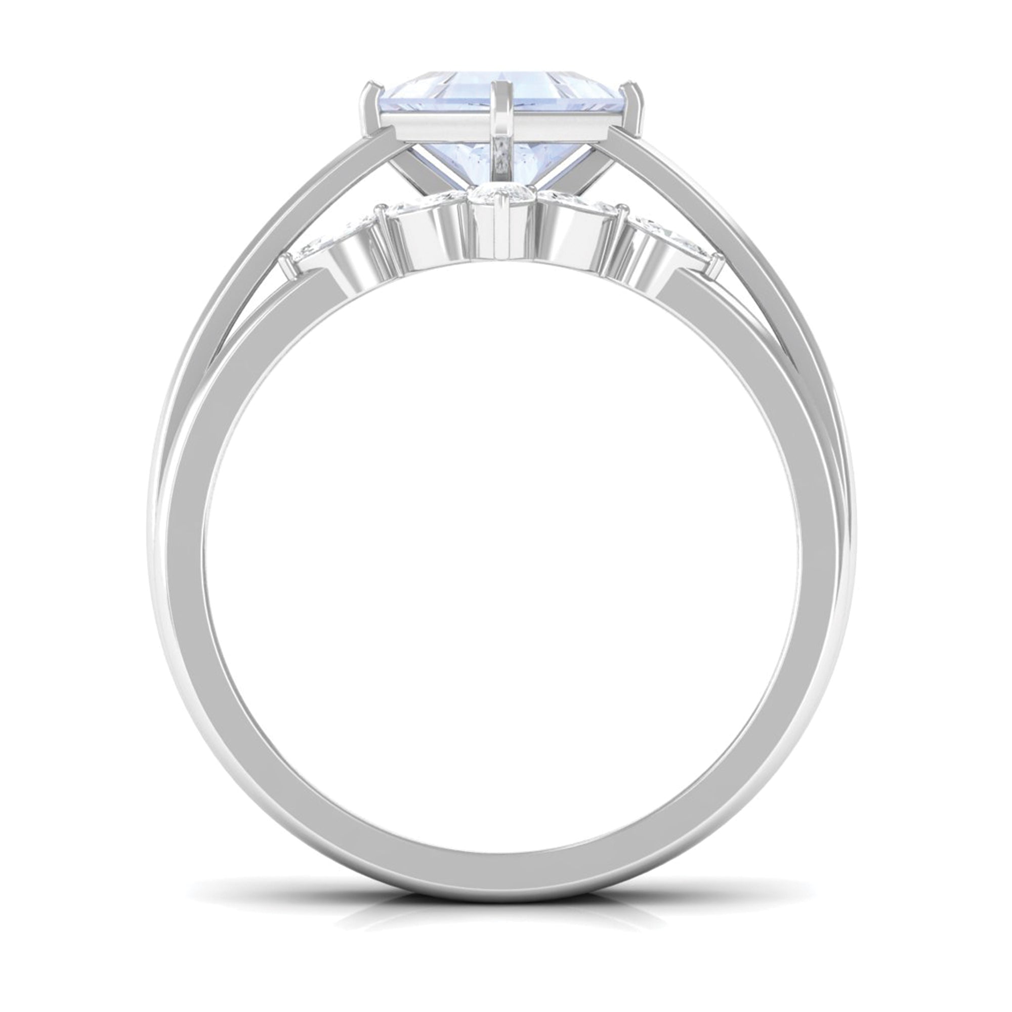 Princess Cut Moonstone and Diamond Solitaire Ring Set Moonstone - ( AAA ) - Quality - Rosec Jewels