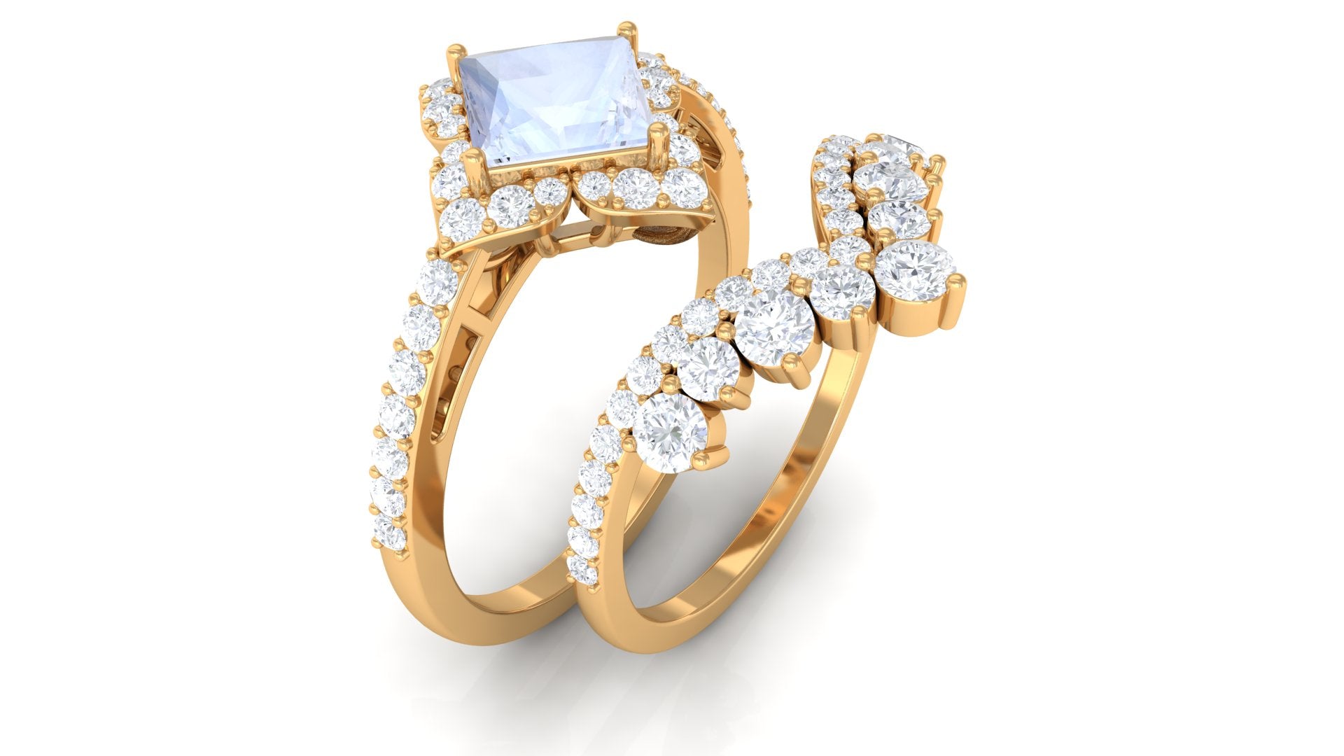 Moonstone and Moissanite Statement Wedding Ring Set Moonstone - ( AAA ) - Quality - Rosec Jewels