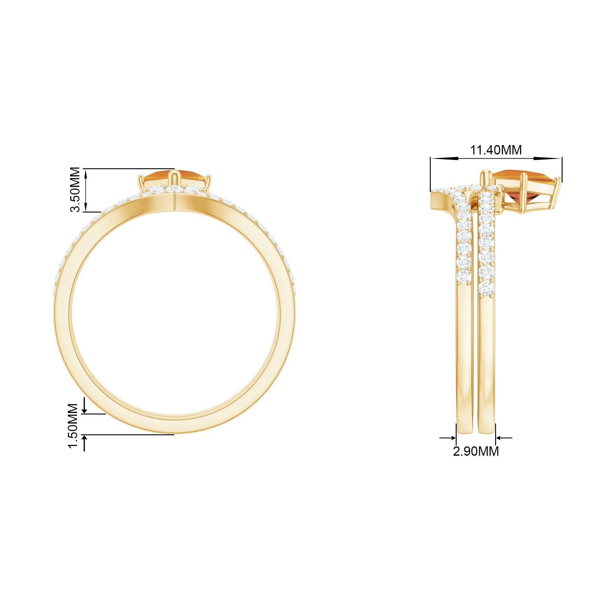 Princess Cut Citrine and Moissanite Flower Ring Set Citrine - ( AAA ) - Quality - Rosec Jewels