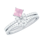 Princess Cut Rose Quartz and Diamond Flower Ring Set Rose Quartz - ( AAA ) - Quality - Rosec Jewels