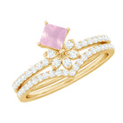 Princess Cut Rose Quartz and Diamond Flower Ring Set Rose Quartz - ( AAA ) - Quality - Rosec Jewels