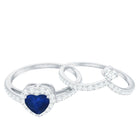 Heart Shape Blue Sapphire Ring Set with Moissanite Blue Sapphire - ( AAA ) - Quality - Rosec Jewels