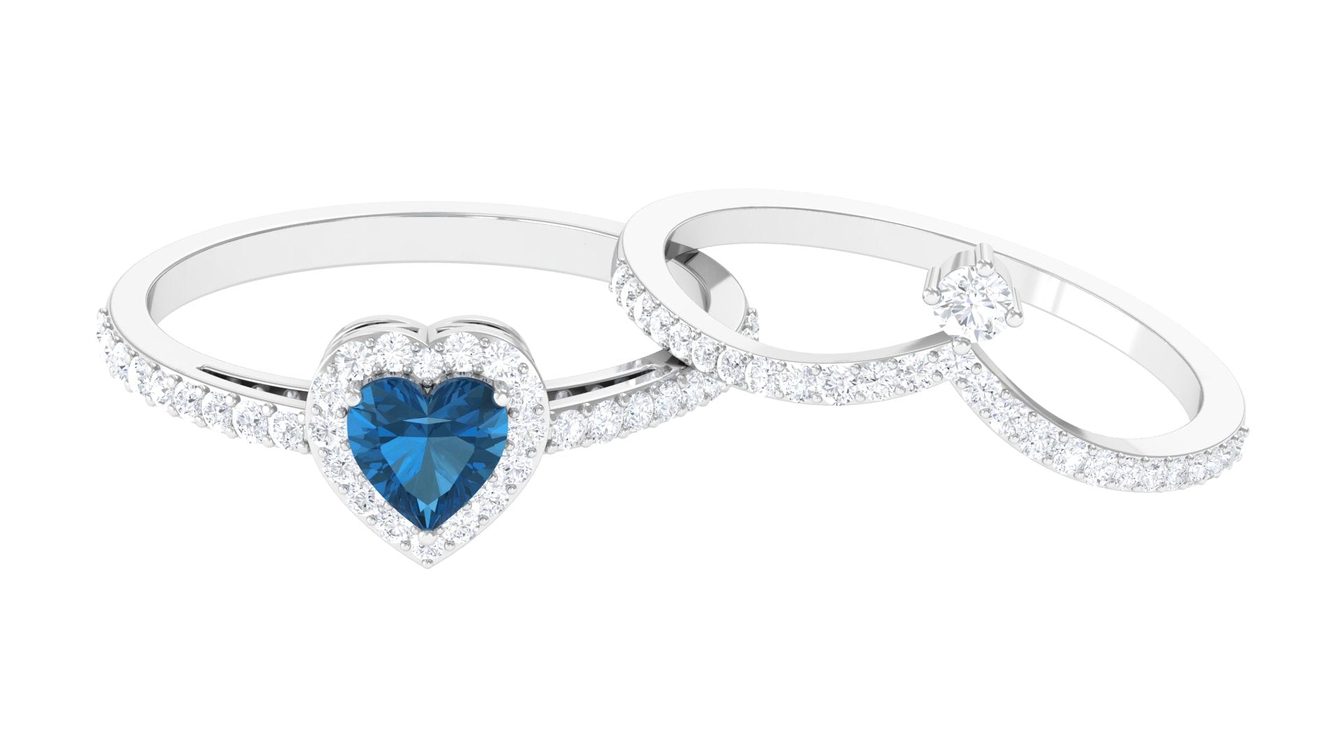 Heart Shape London Blue Topaz Ring Set with Diamond London Blue Topaz - ( AAA ) - Quality - Rosec Jewels