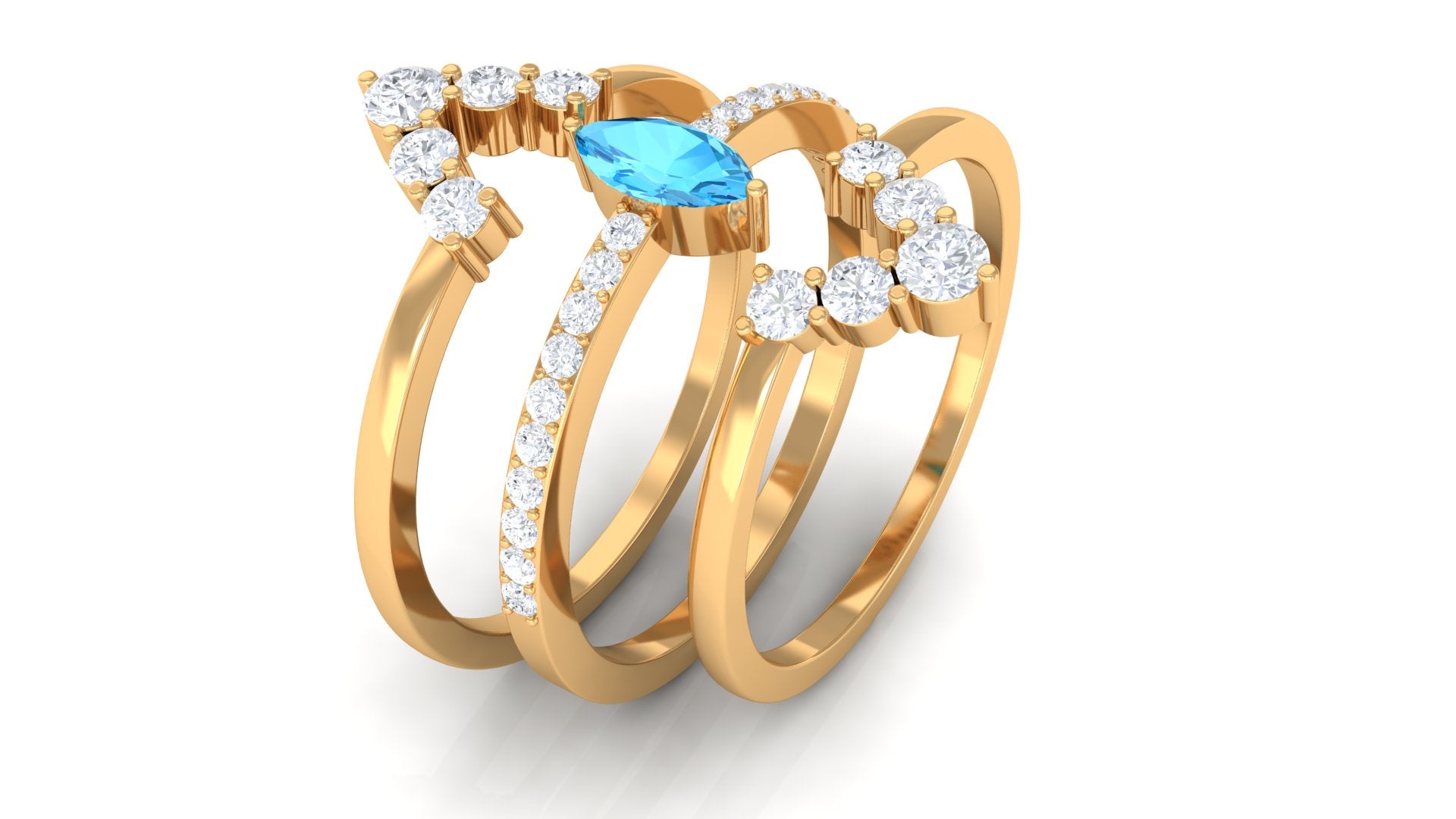 Marquise Shape Swiss Blue Topaz Solitaire Ring Set with Moissanite Swiss Blue Topaz - ( AAA ) - Quality - Rosec Jewels