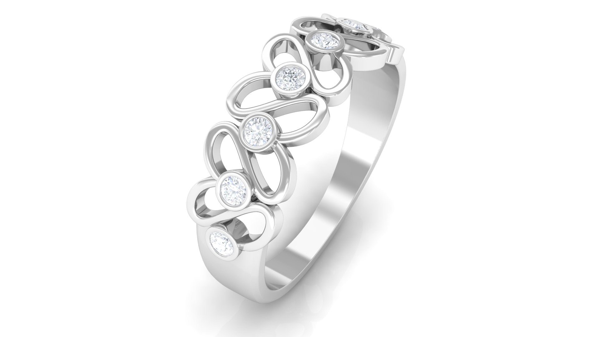 Round Diamond Half Eternity Floral Band Ring in Minimal Style Diamond - ( HI-SI ) - Color and Clarity - Rosec Jewels