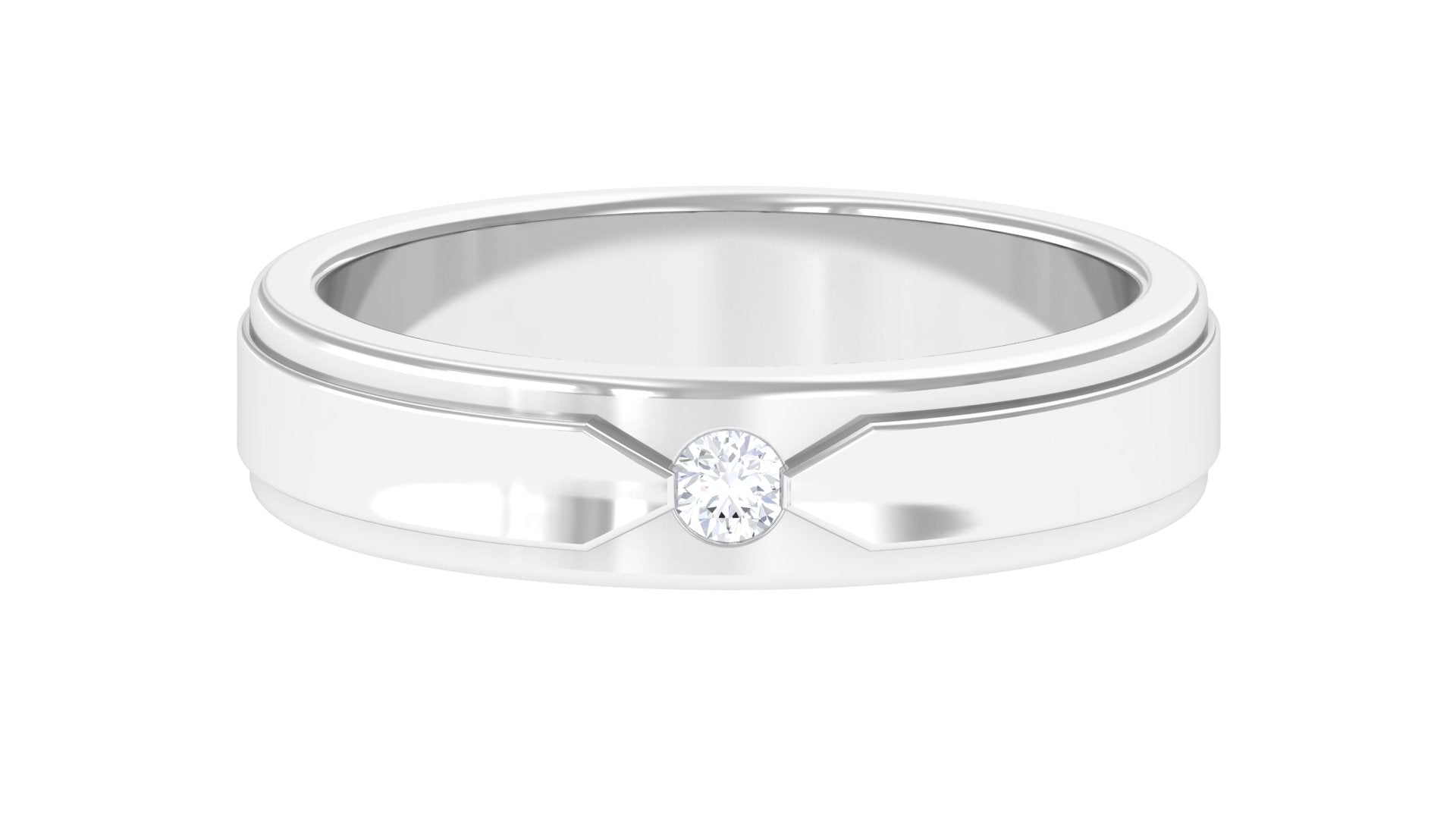 Gold Band Ring with Flush Set Diamond Diamond - ( HI-SI ) - Color and Clarity - Rosec Jewels