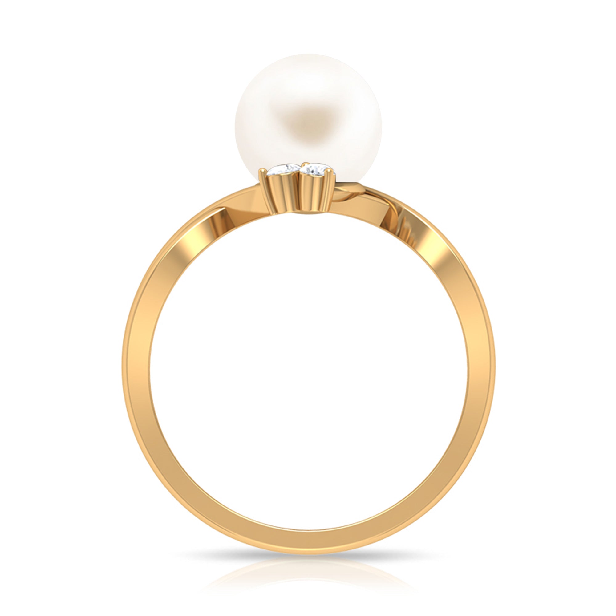 Freshwater Pearl Solitaire Ring with Diamond Trio Freshwater Pearl - ( AAA ) - Quality - Rosec Jewels