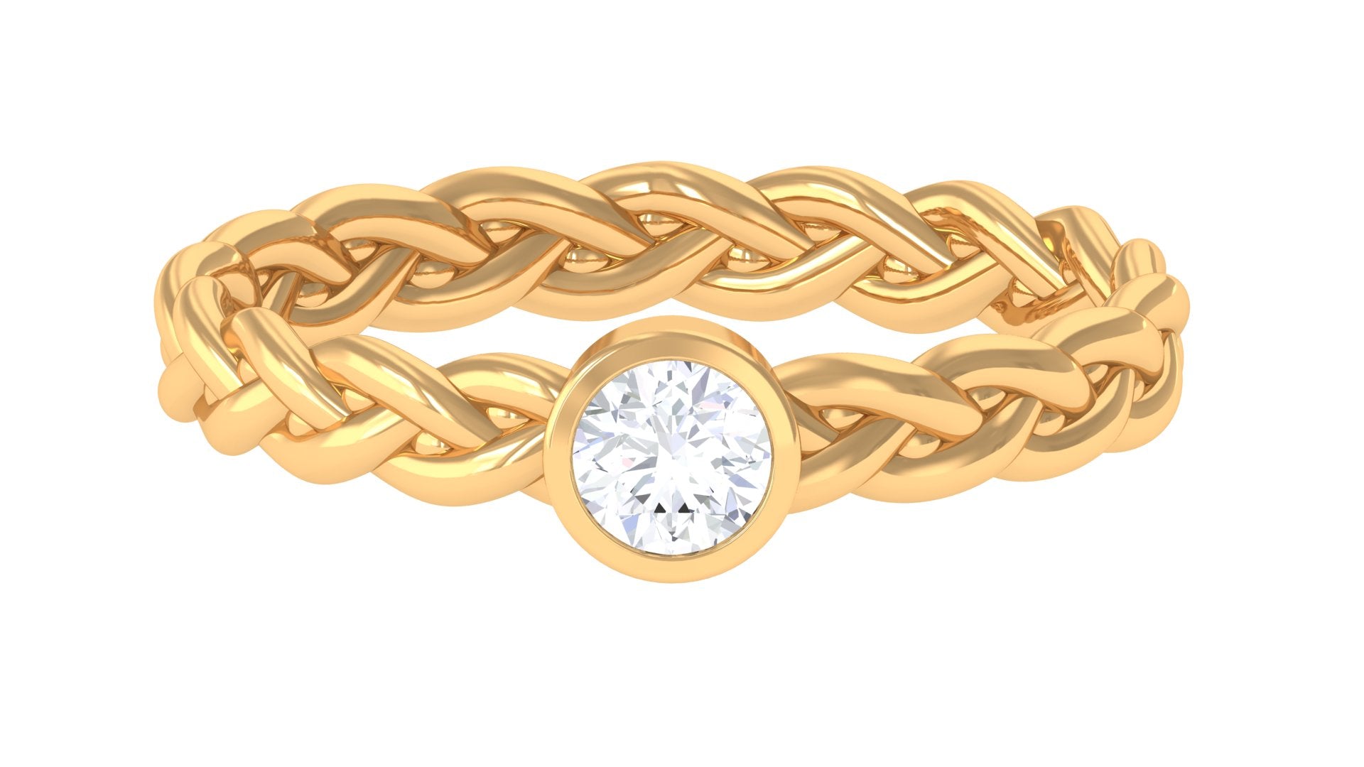 1/4 CT Bezel Set Solitaire Diamond Gold Braided Engagement Ring Diamond - ( HI-SI ) - Color and Clarity - Rosec Jewels