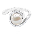 Freshwater Pearl Bypass Engagement Ring with Diamond Freshwater Pearl - ( AAA ) - Quality - Rosec Jewels