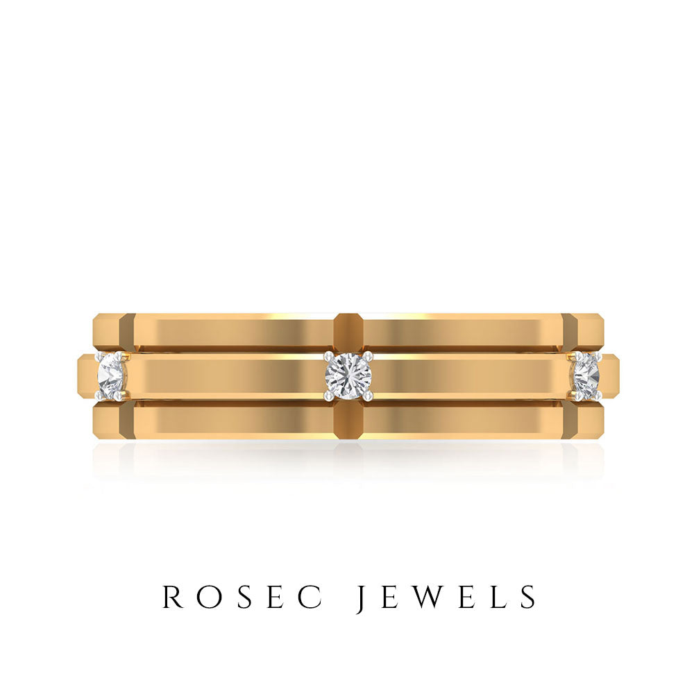 Contemporary Diamond Gold Band Ring in Prong Setting Diamond - ( HI-SI ) - Color and Clarity - Rosec Jewels