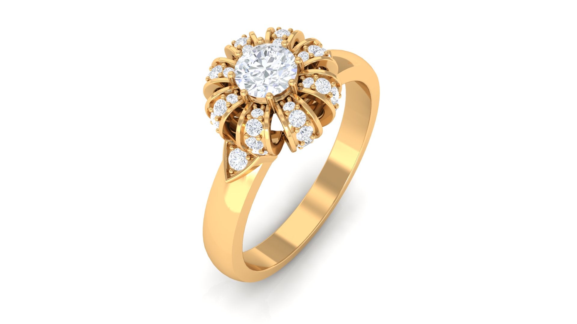 Natural Diamond Flower Engagement Ring Diamond - ( HI-SI ) - Color and Clarity - Rosec Jewels