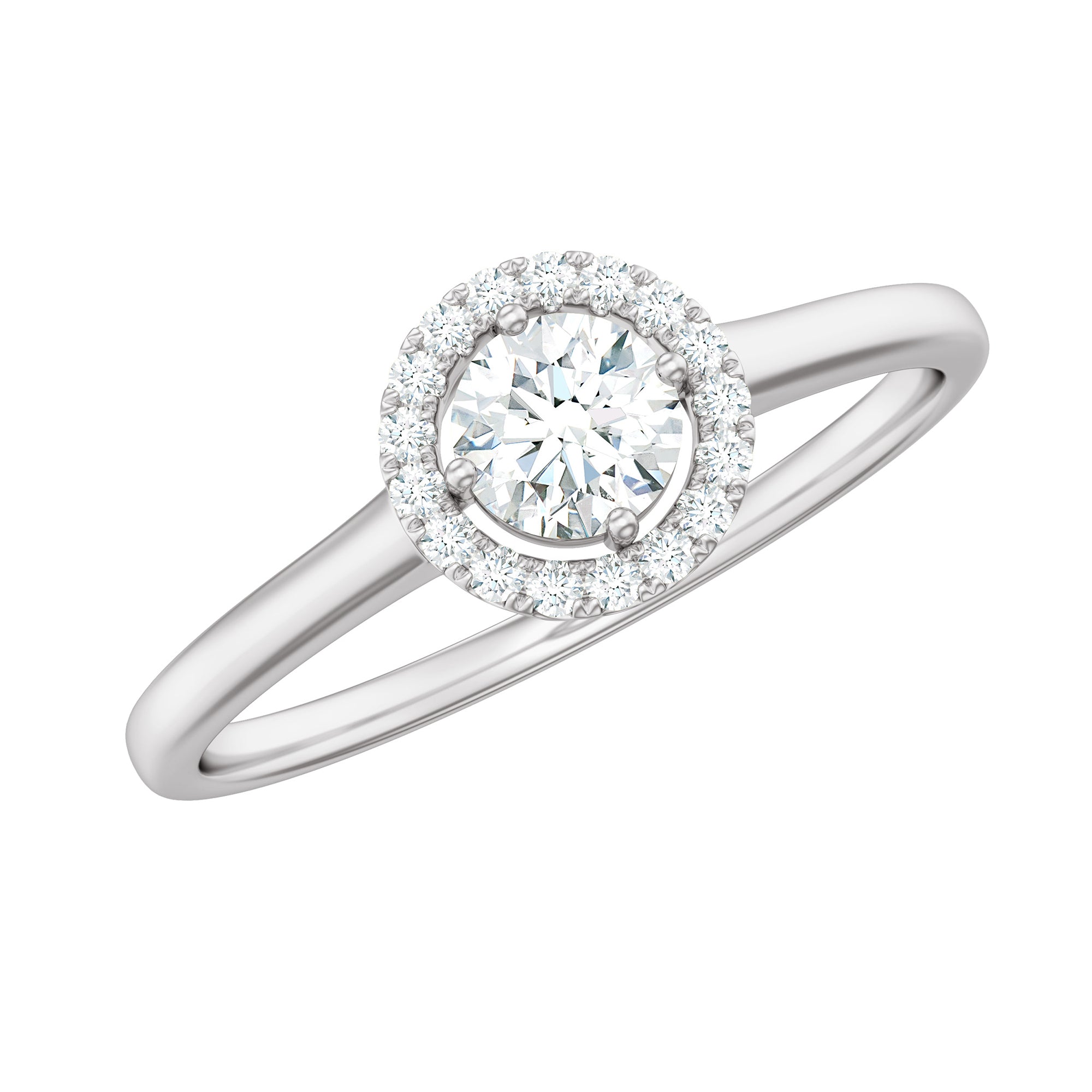 Certified Moissanite Halo Promise Ring in Gold Moissanite - ( D-VS1 ) - Color and Clarity - Rosec Jewels