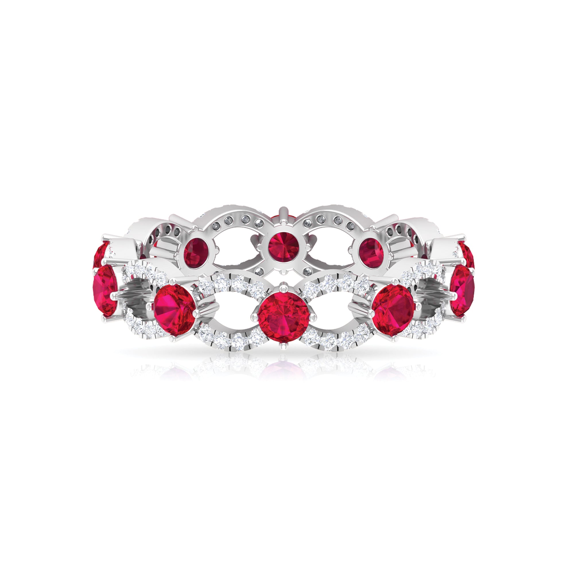 Designer Wedding Band with Lab Created Ruby and Diamond Accent Lab Created Ruby - ( AAAA ) - Quality - Rosec Jewels