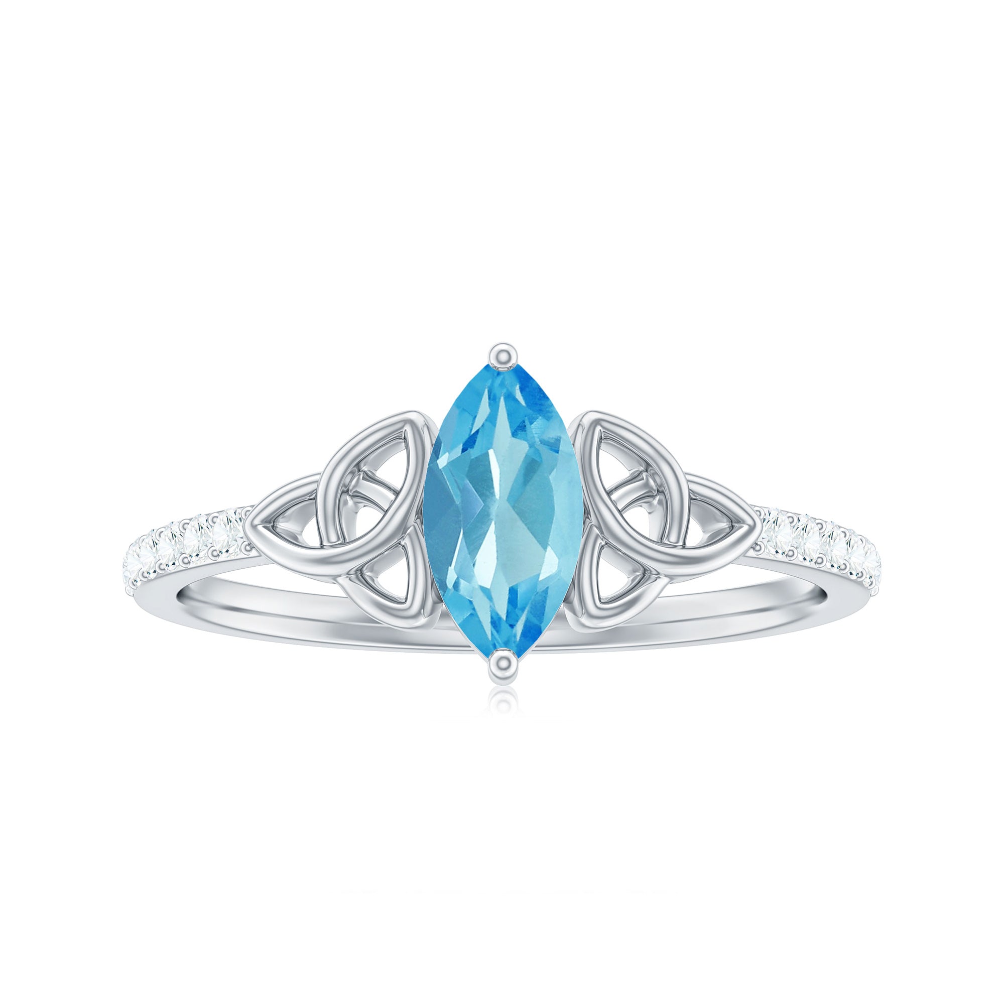 Marquise Cut Swiss Blue Topaz Solitaire Celtic Ring with Diamond Swiss Blue Topaz - ( AAA ) - Quality - Rosec Jewels