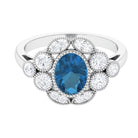 2 CT Oval London Blue Topaz Statement Ring with Diamond Halo London Blue Topaz - ( AAA ) - Quality - Rosec Jewels