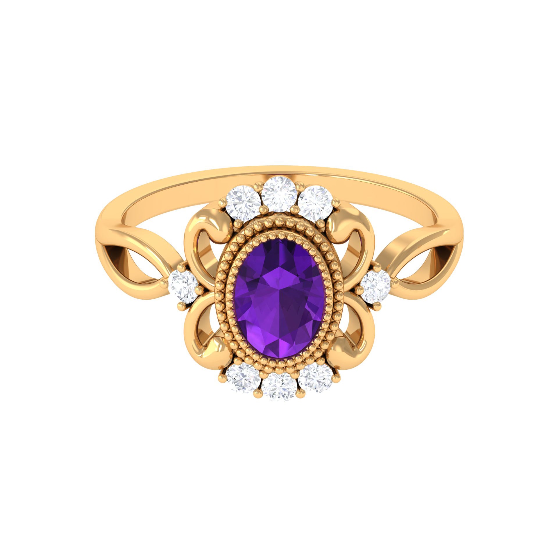 1.5 CT Vintage Inspired Oval Amethyst Engagement Ring with Diamond Amethyst - ( AAA ) - Quality - Rosec Jewels