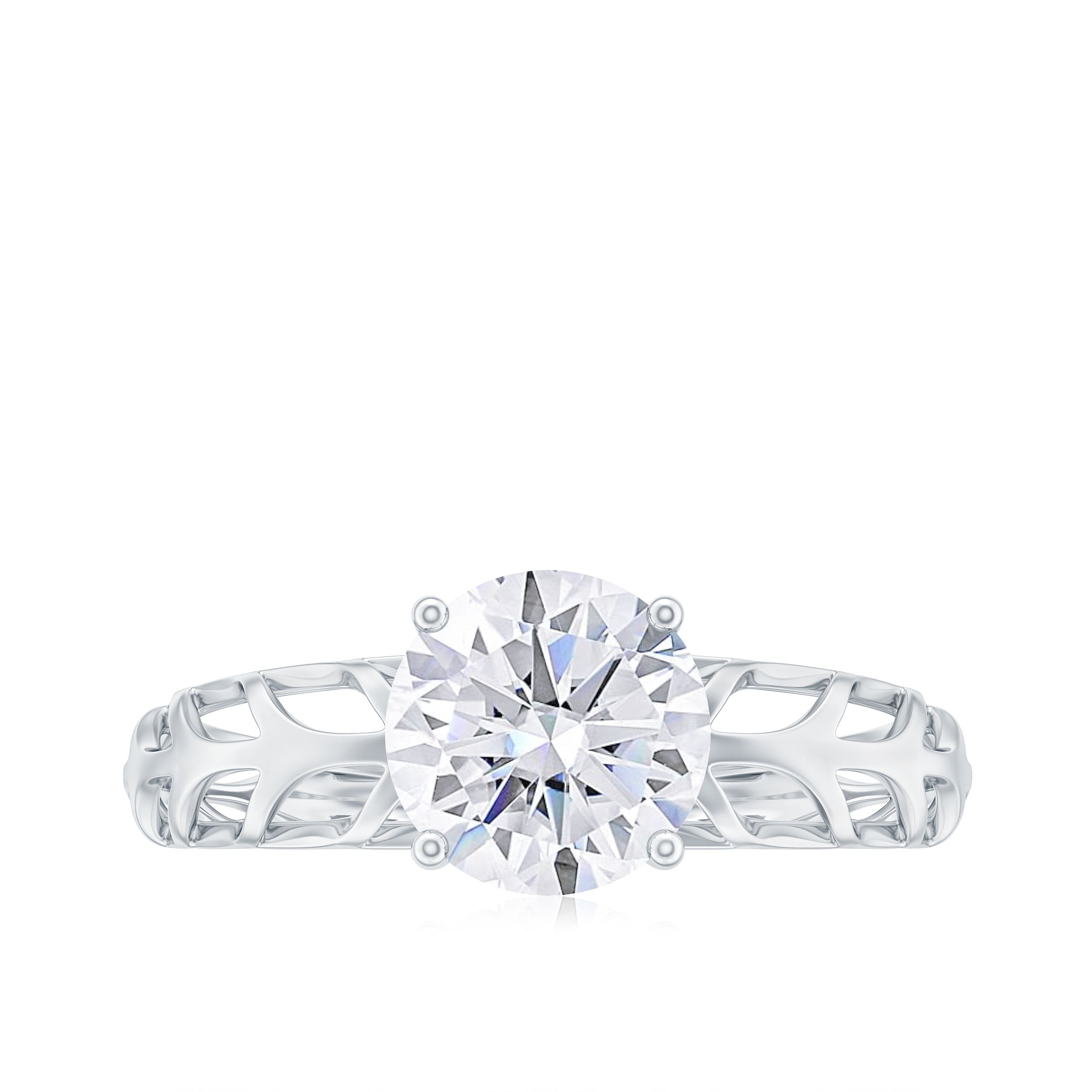 7 MM Solitaire Moissanite and Gold Filgree Ring Moissanite - ( D-VS1 ) - Color and Clarity - Rosec Jewels