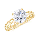 7 MM Solitaire Moissanite and Gold Filgree Ring Moissanite - ( D-VS1 ) - Color and Clarity - Rosec Jewels