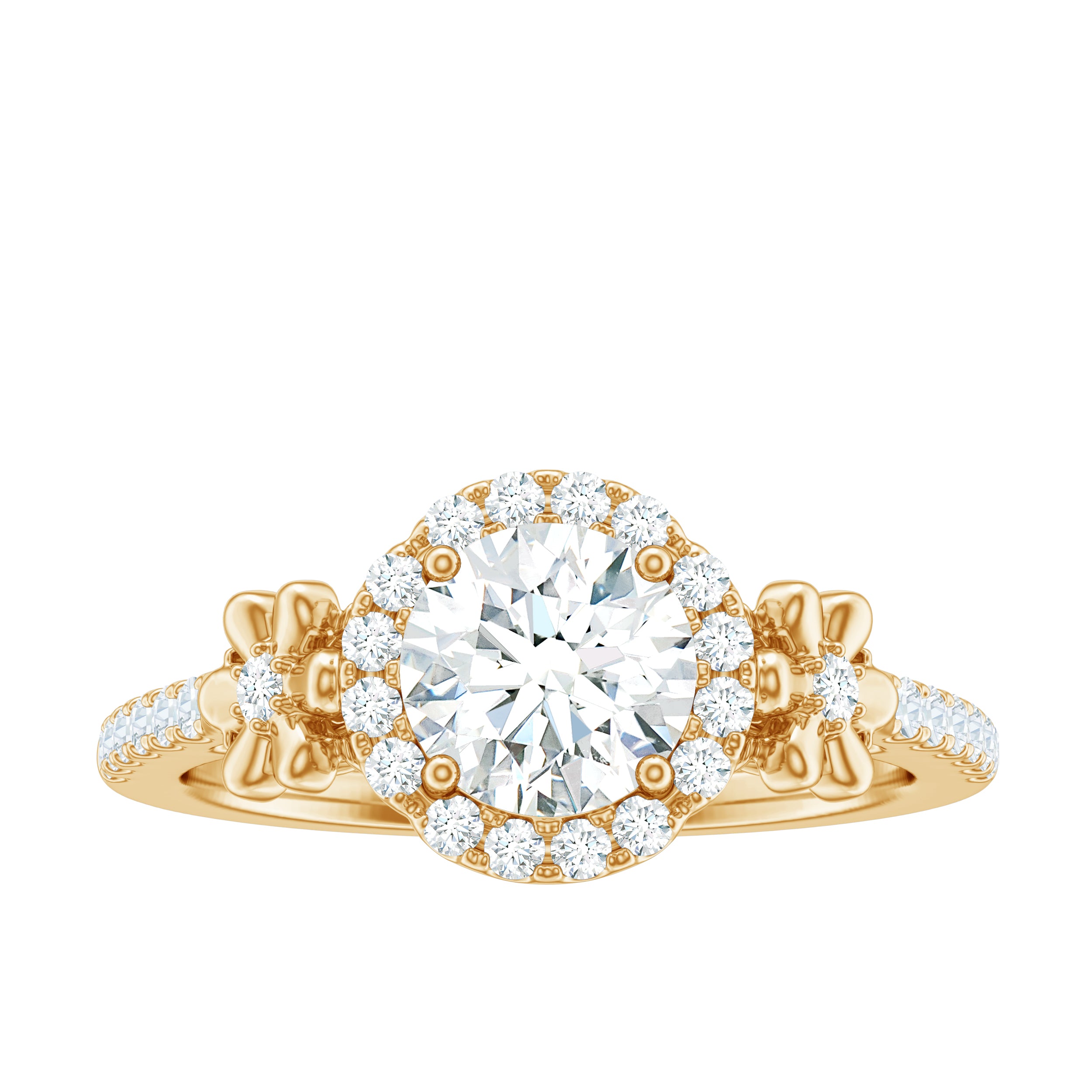 Certified Moissanite Flower Engagement Ring in Gold Moissanite - ( D-VS1 ) - Color and Clarity - Rosec Jewels