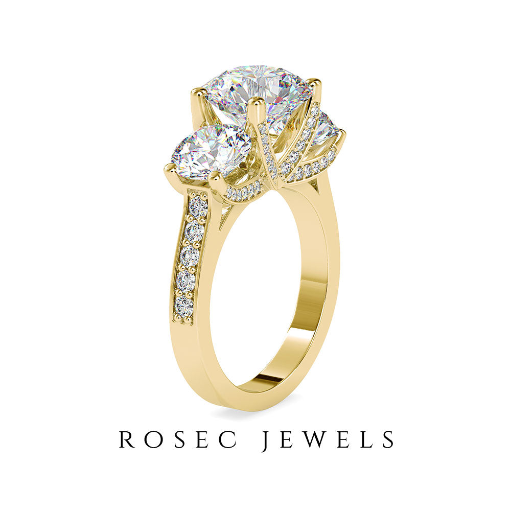 6 CT Zircon Three Stone Engagement Ring in Gold Zircon - ( AAAA ) - Quality - Rosec Jewels