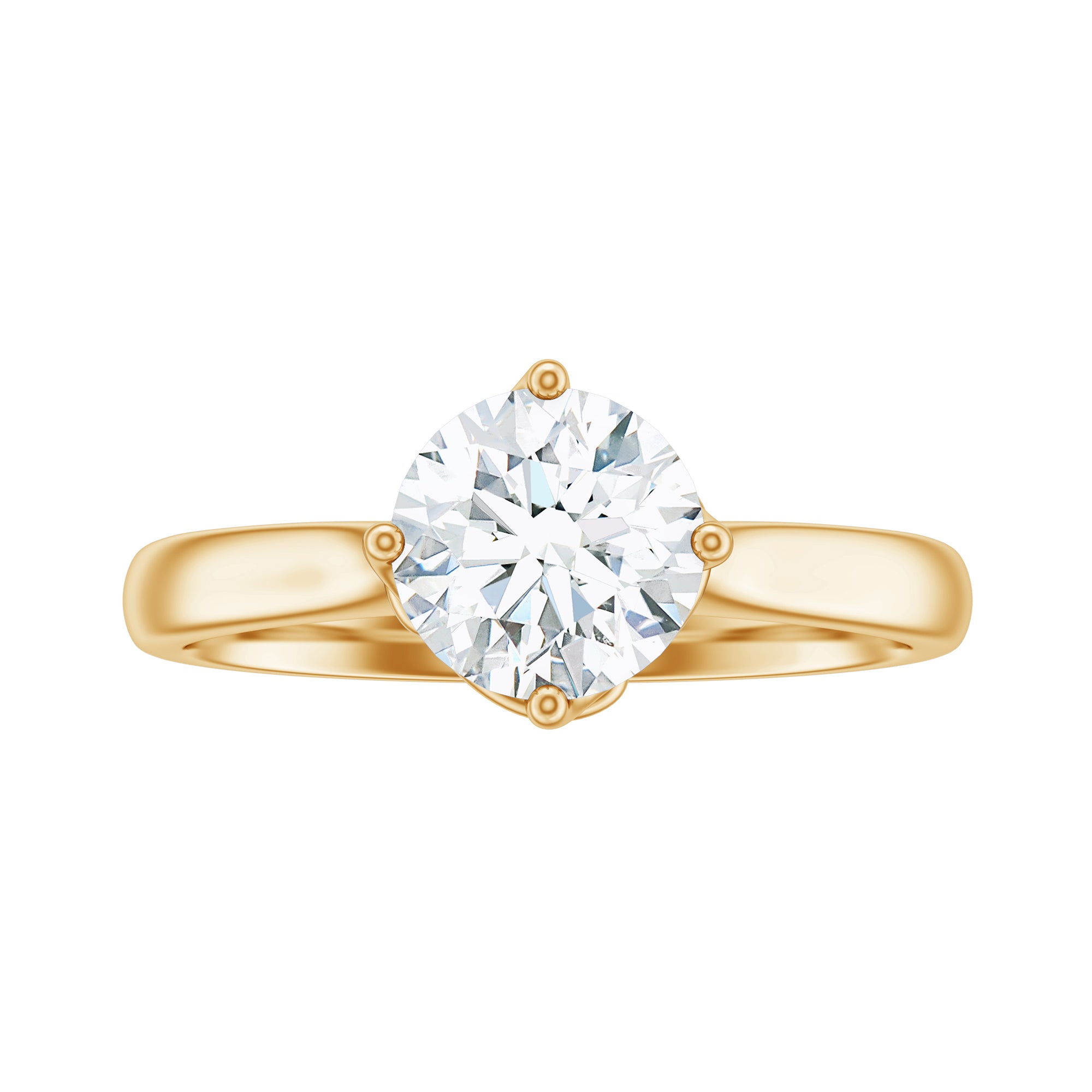 Twisted Prong Set Round Moissanite Solitaire Ring in Gold Moissanite - ( D-VS1 ) - Color and Clarity - Rosec Jewels