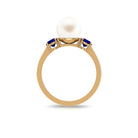 Freshwater Pearl and Blue Sapphire Engagement Ring with Moissanite Freshwater Pearl - ( AAA ) - Quality - Rosec Jewels