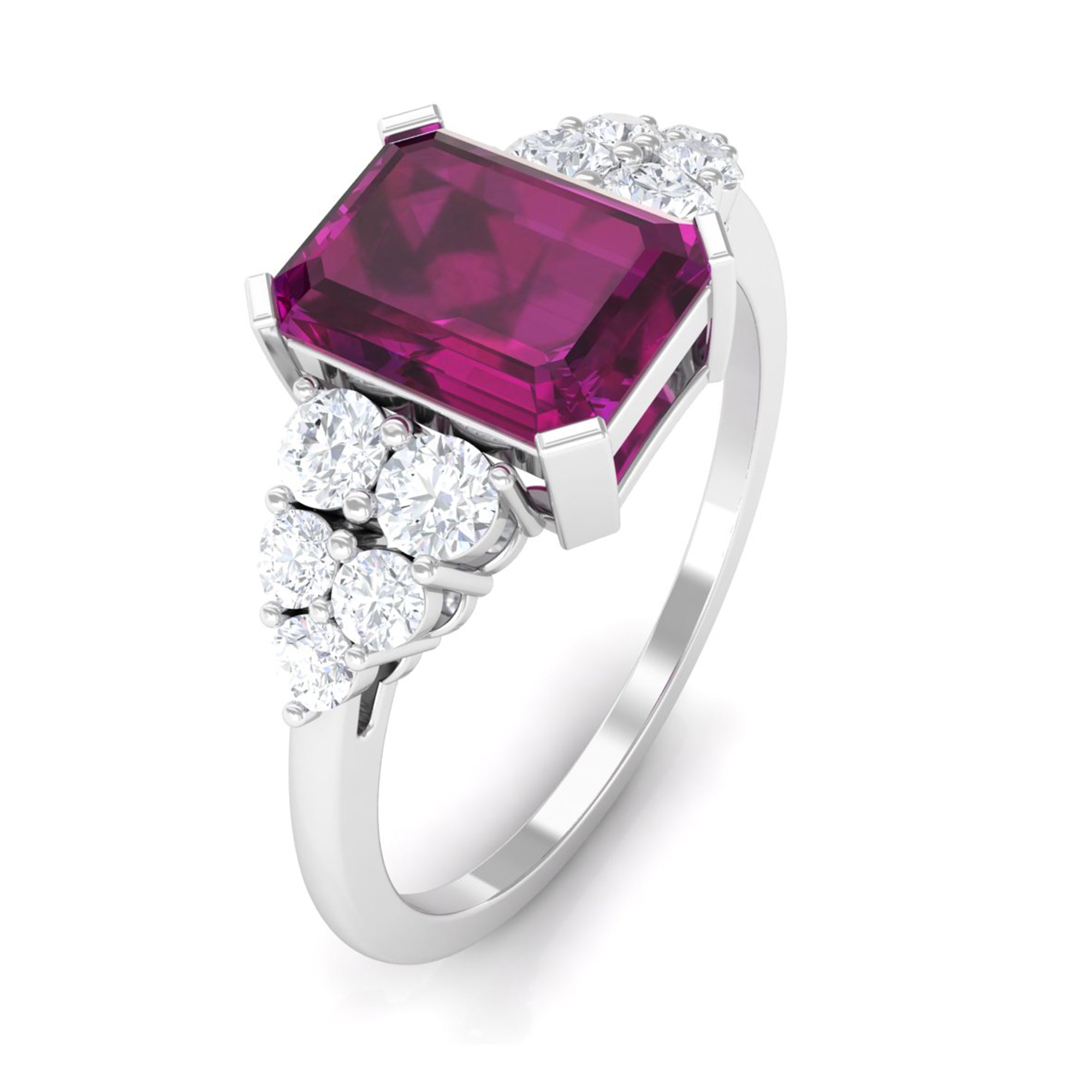 3 CT Designer Rhodolite Engagement Ring with Diamond Rhodolite - ( AAA ) - Quality - Rosec Jewels