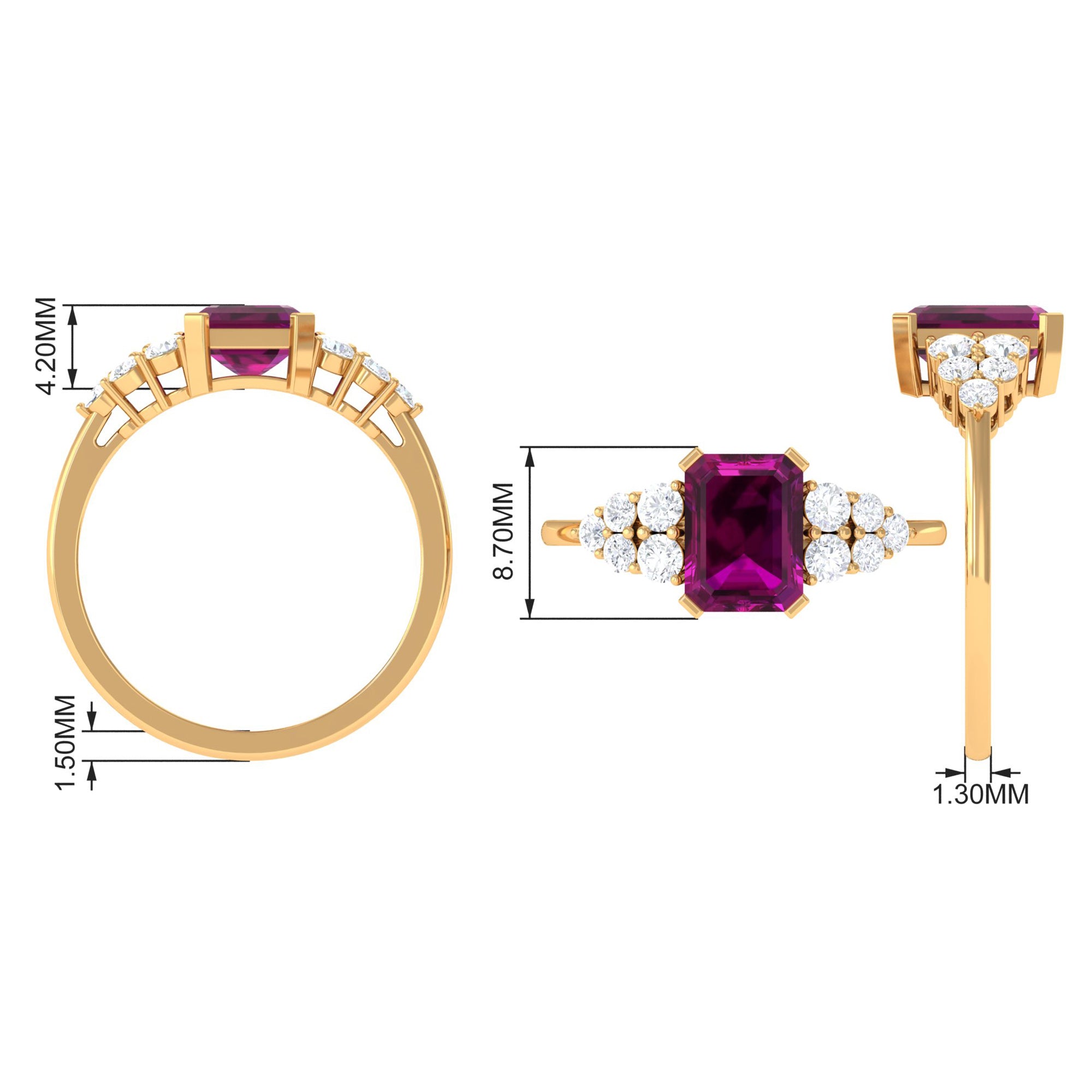 3 CT Designer Rhodolite Engagement Ring with Diamond Rhodolite - ( AAA ) - Quality - Rosec Jewels