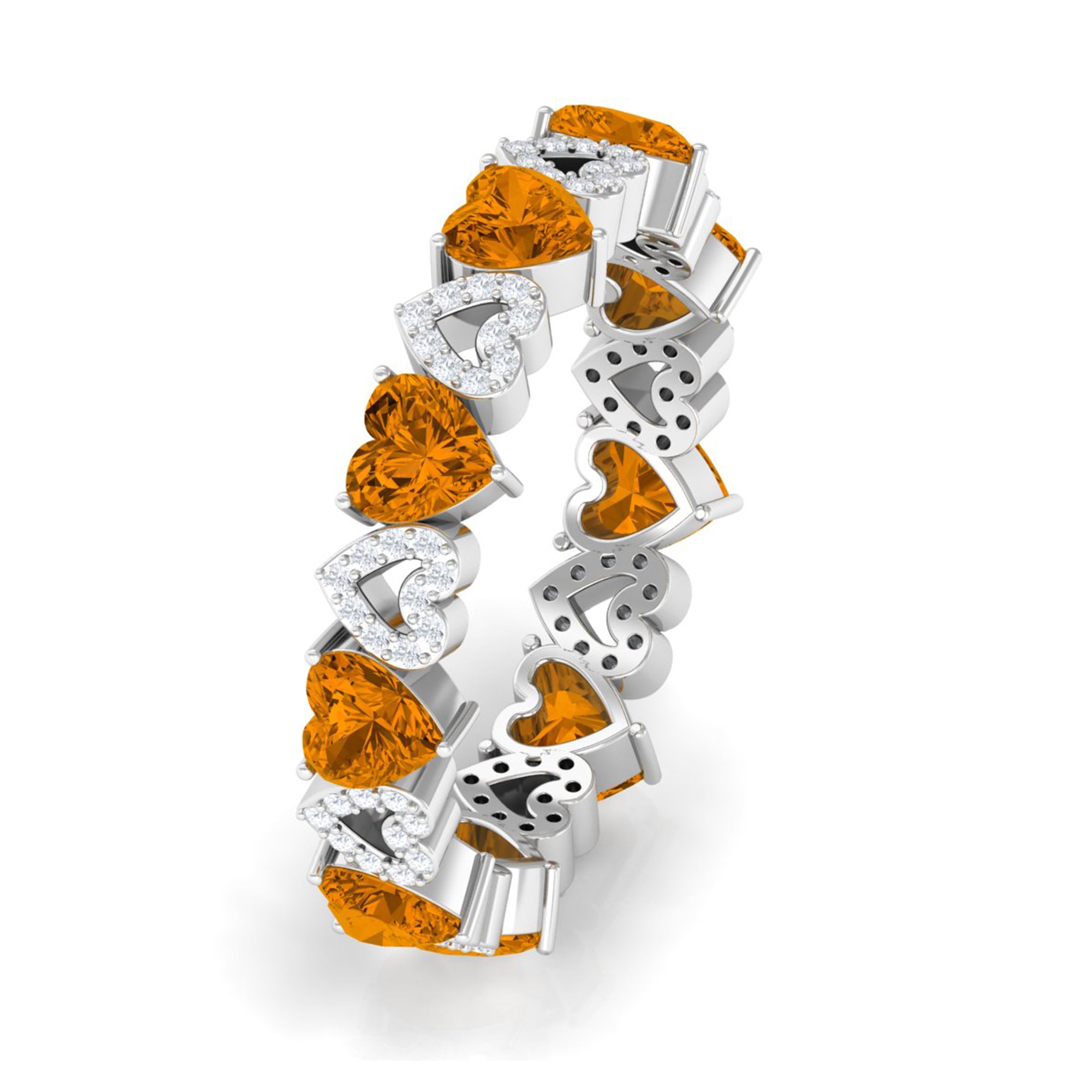 Natural Citrine and Diamond Heart Eternity Band Ring Citrine - ( AAA ) - Quality - Rosec Jewels