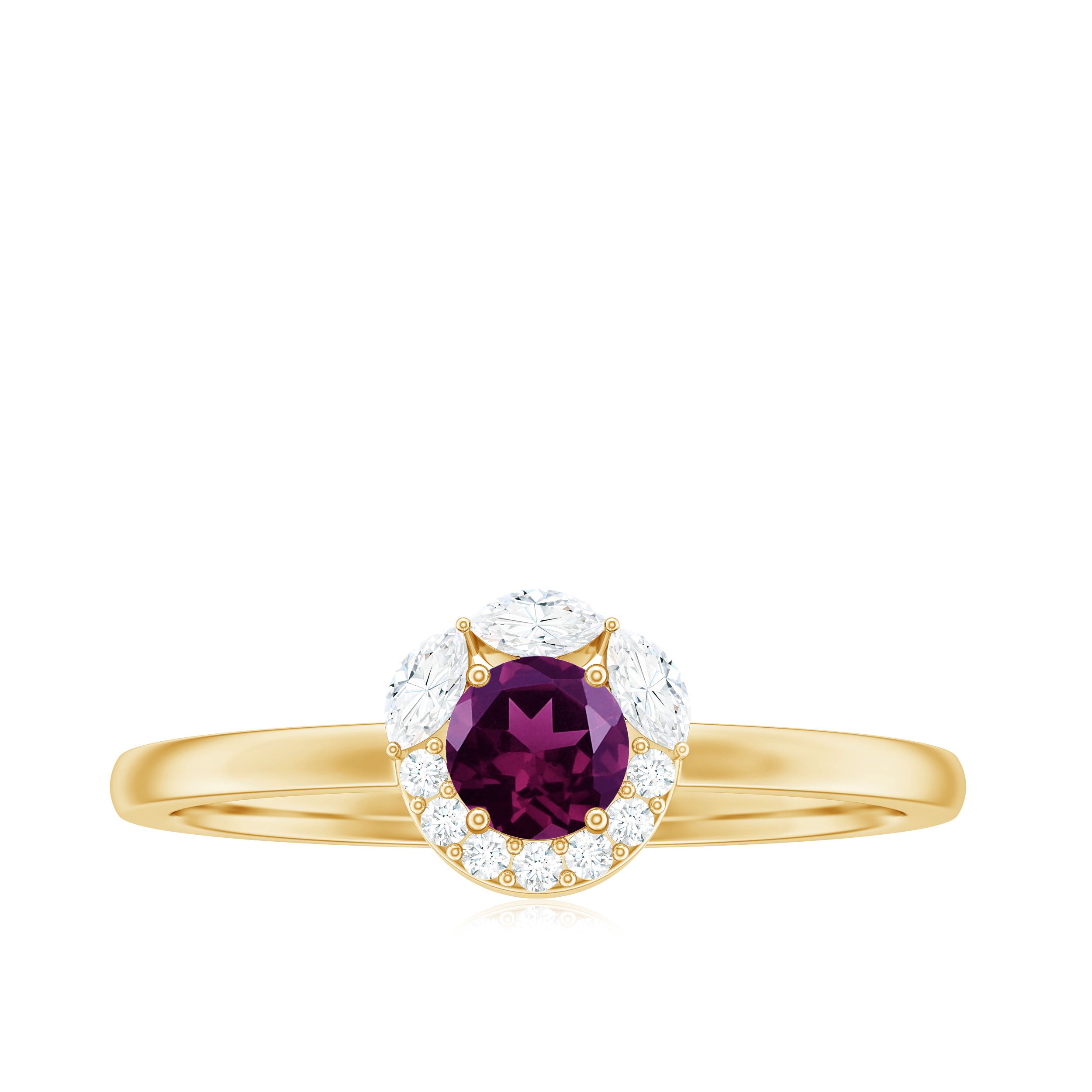 Rhodolite Minimal Promise Ring with Diamond Halo Rhodolite - ( AAA ) - Quality - Rosec Jewels