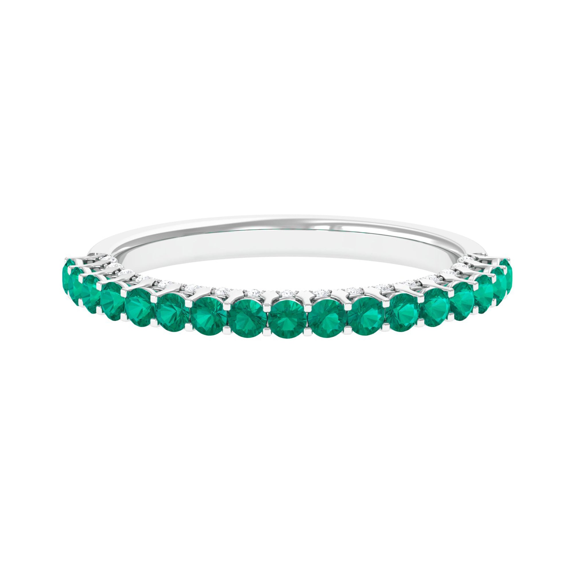 1 CT Round Shape Emerald Semi Eternity Ring with Diamond Accent Emerald - ( AAA ) - Quality - Rosec Jewels