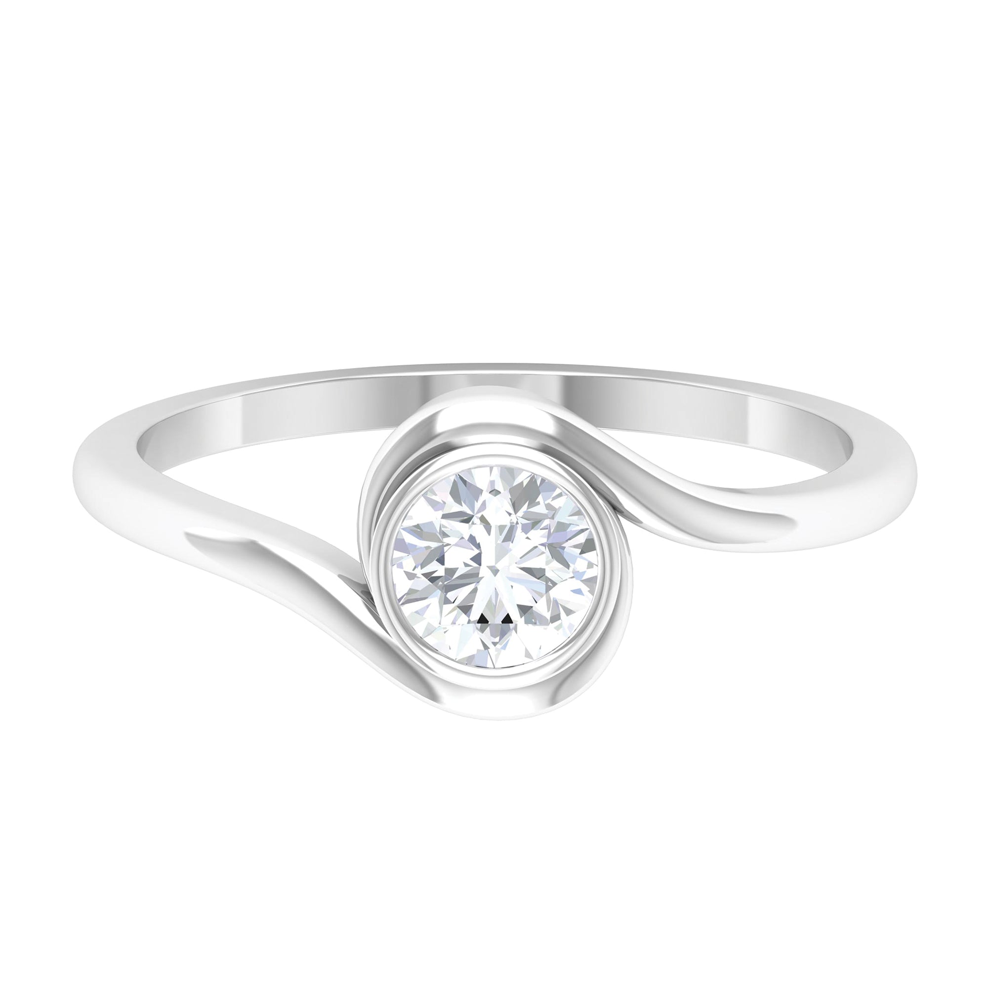 5 MM Round Cut Moissanite Solitaire Bypass Ring in Bezel Setting Moissanite - ( D-VS1 ) - Color and Clarity - Rosec Jewels