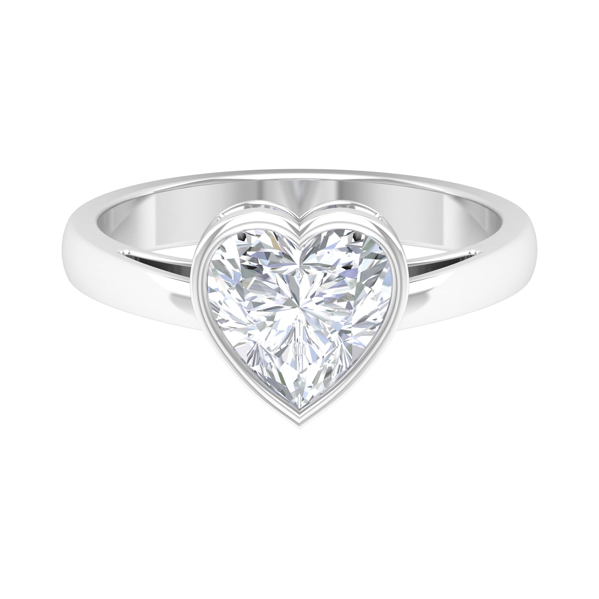 2 CT Bezel Set Moissanite Heart Solitaire Engagement Ring Moissanite - ( D-VS1 ) - Color and Clarity - Rosec Jewels