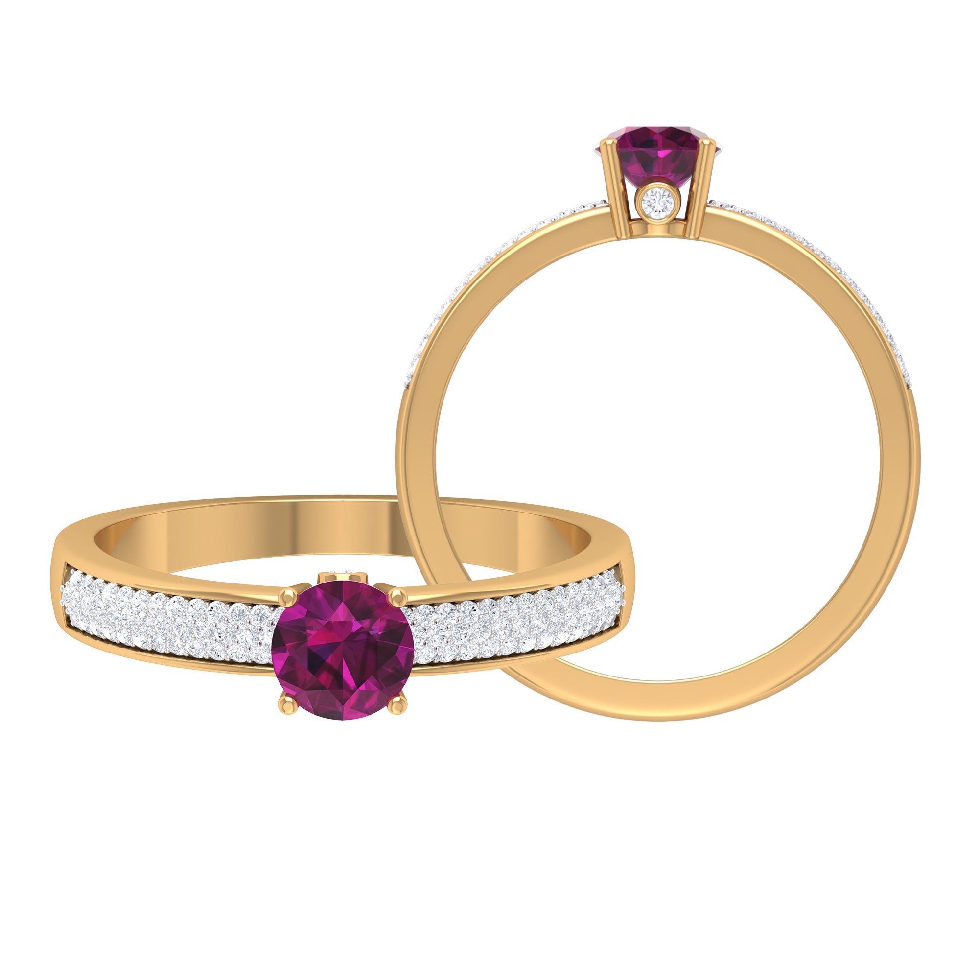 1.50 CT Solitaire Rhodolite and Diamond Engagement Ring Rhodolite - ( AAA ) - Quality - Rosec Jewels