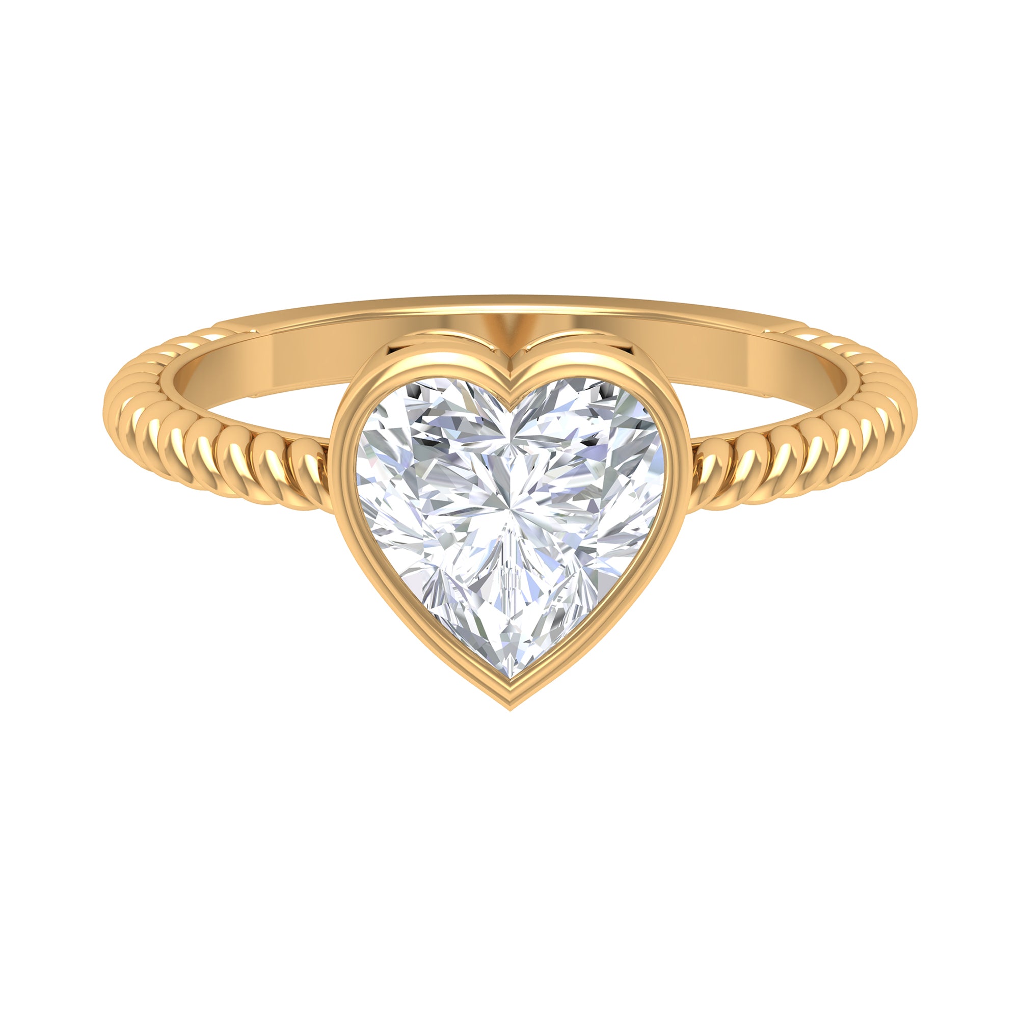 2 CT Bezel Set Moissanite Heart Solitaire Promise Ring with Twisted Rope Moissanite - ( D-VS1 ) - Color and Clarity - Rosec Jewels